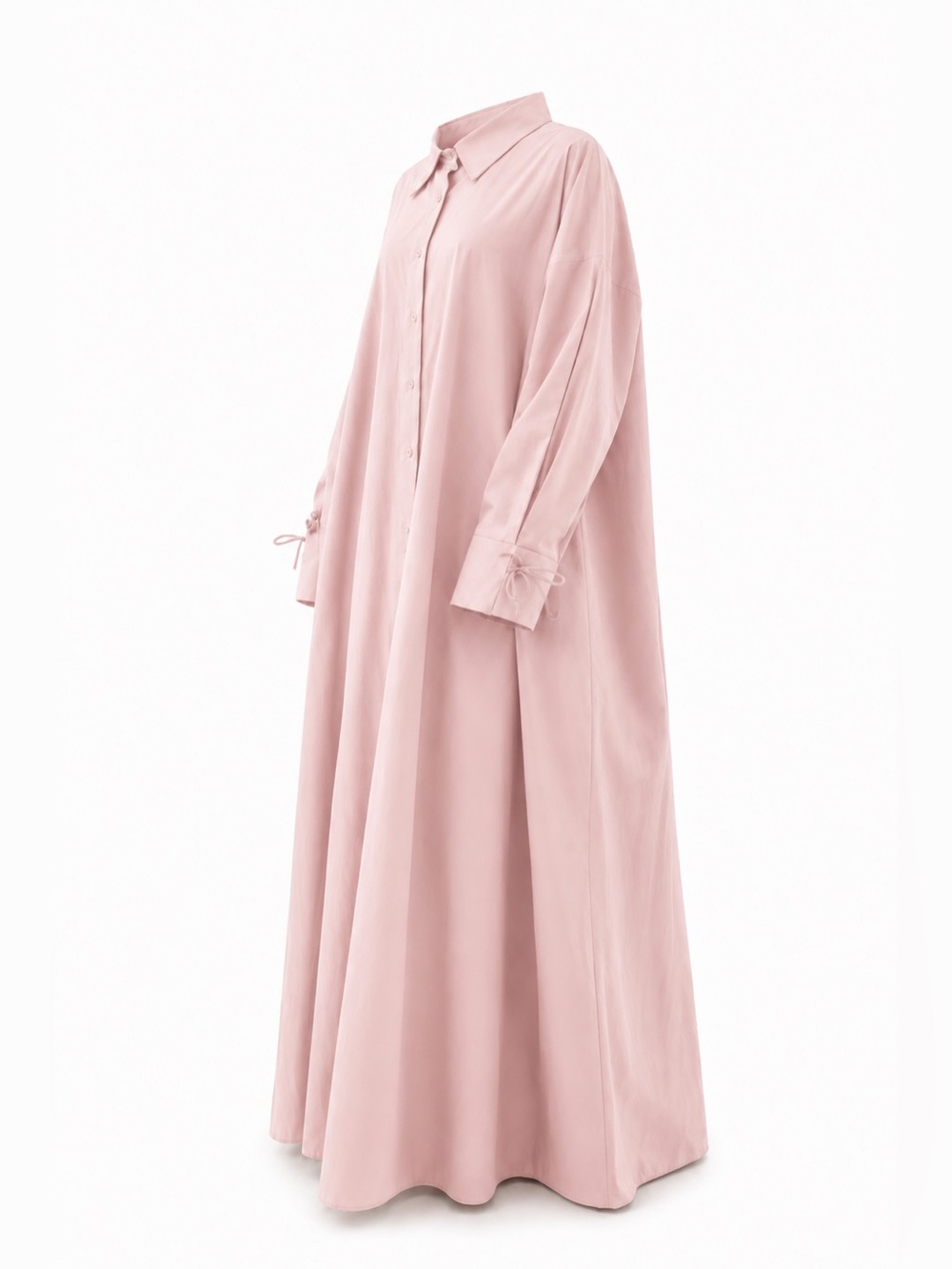 100% Cotton Abaya Maxi Dress Modest Long Sleeve Button Down